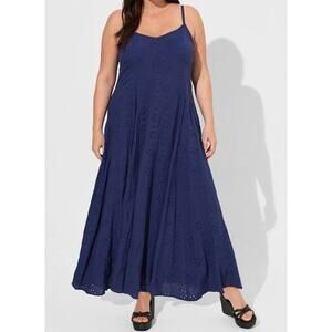 Torrid maxi Challis trapeze dress eyelet blue romantic 00